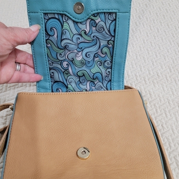 Big Buddha Small Vegan Crossbody Bag Aqua Blue Accents - Picture 13 of 16